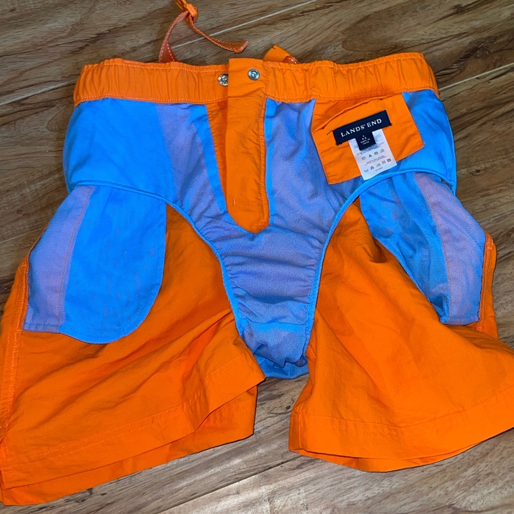 Lands End Men's orange Swim & hiking shorts lined has built in belt - Picture 2 of 13